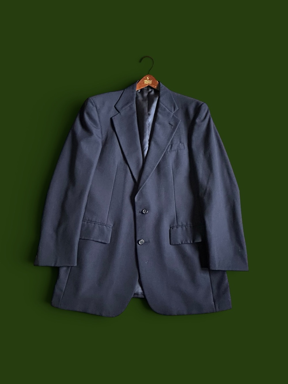 Men's Polo University Blue Two Button Lightweight Wool Blazer 40L•Vintage 80s